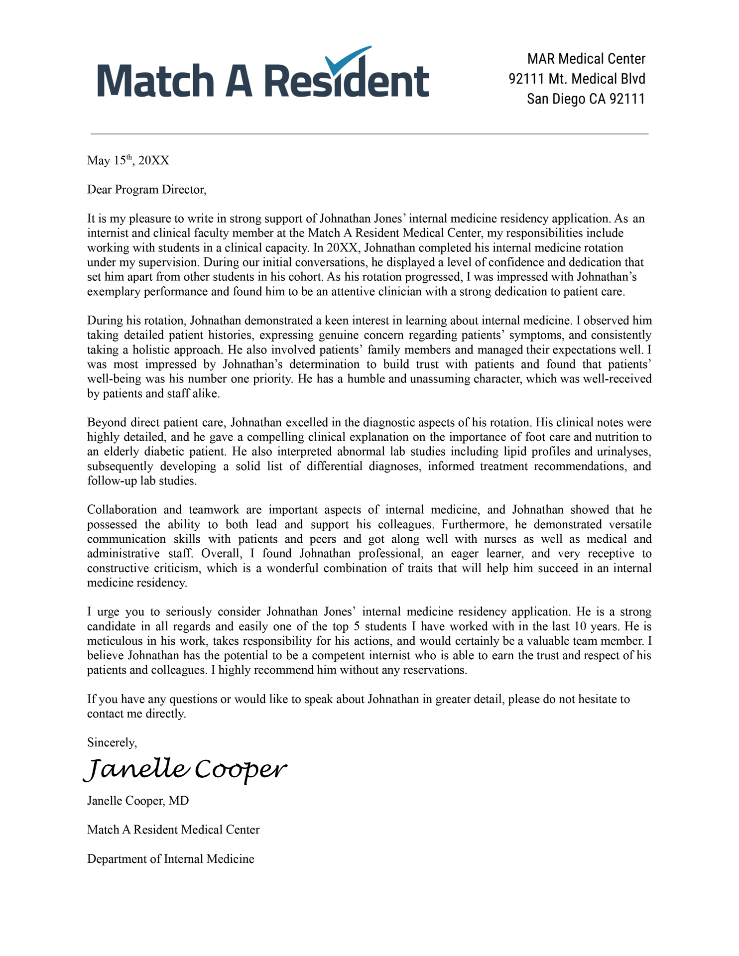 professional letter of recommendation sample